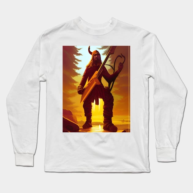 Viking with guitar Long Sleeve T-Shirt by GrafDot